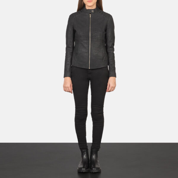 Kelsee Distressed Black Leather Biker Jacket - Image 3