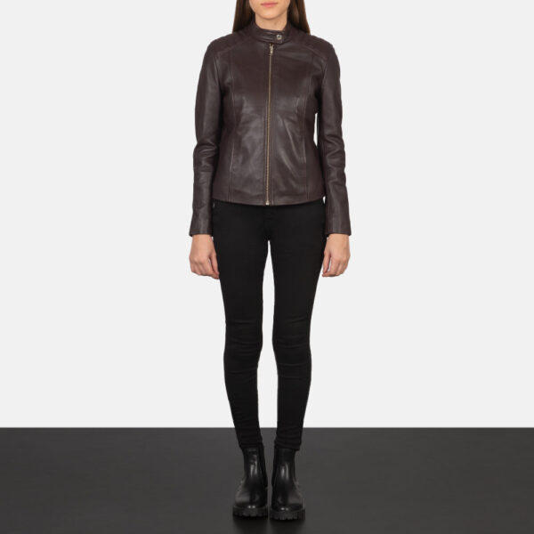Kelsee Maroon Leather Biker Jacket - Image 3