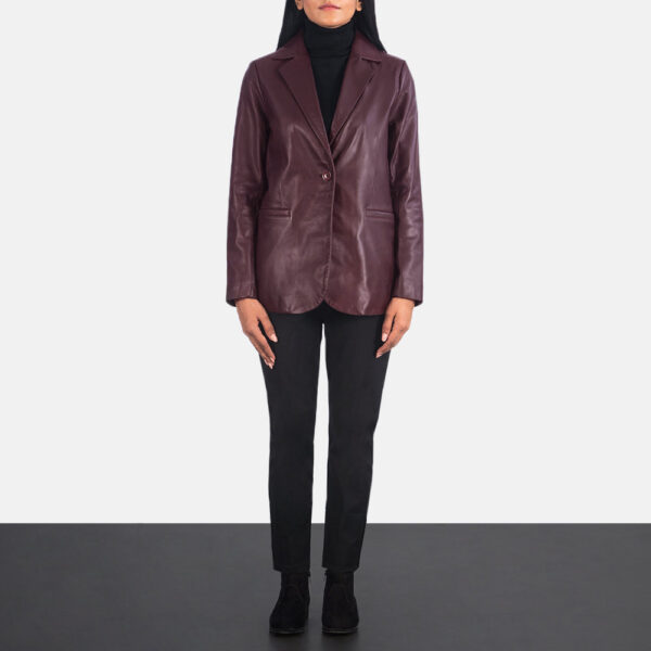 Norma Maroon Leather Blazer - Image 3