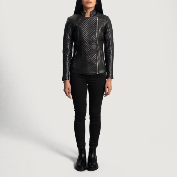 Orient Grain Quilted Black Leather Biker Jacket - Image 4