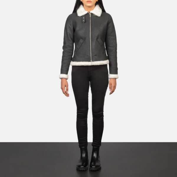 Sherilyn B-3 Black & White Leather Bomber Jacket - Image 3