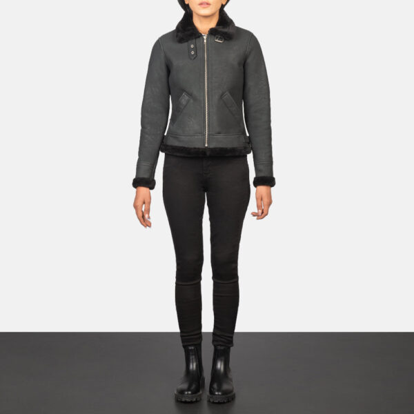 Sherilyn B-3 Distressed Black Leather Bomber Jacket - Image 3
