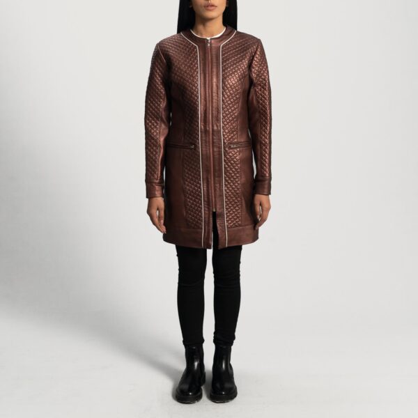 Trudy Lane Quilted Maroon Leather Coat - Image 3