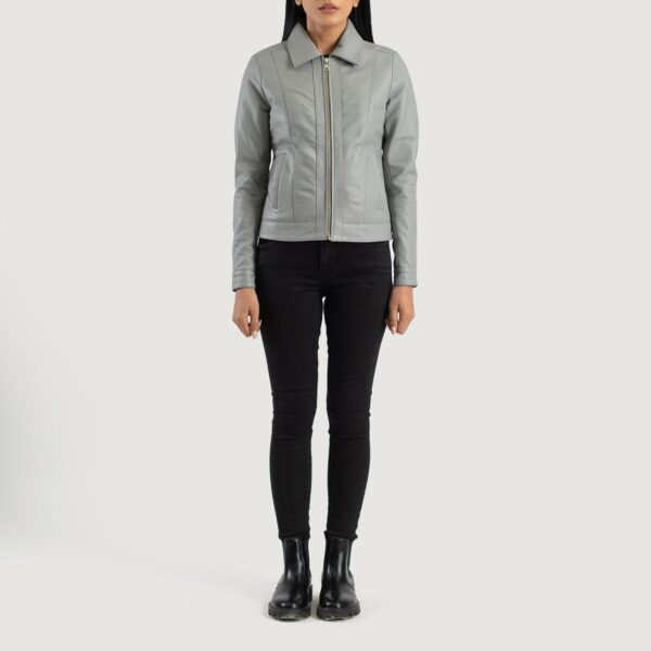 Vixen Grey Classic Collar Leather Jacket - Image 3