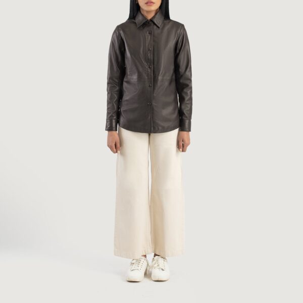 Zenith Brown Leather Shirt Jacket - Image 3