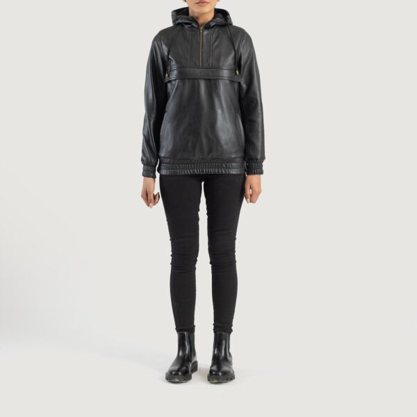 Zest Black Hooded Leather Pullover Jacket - Image 3