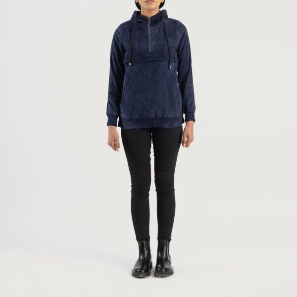 Zest Blue Hooded Suede Pullover Jacket - Image 3
