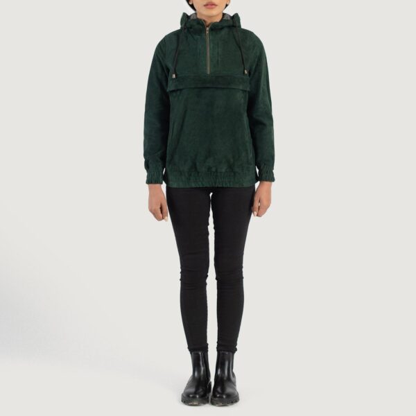 Zest Green Hooded Suede Pullover Jacket - Image 3