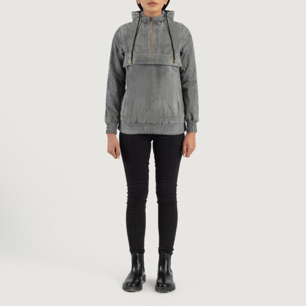 Zest Grey Hooded Suede Pullover Jacket - Image 3