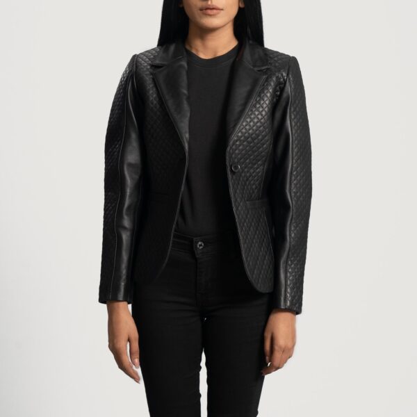 Cora Quilted Black Leather Blazer - Image 2
