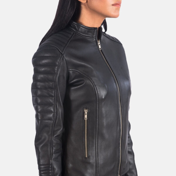Adalyn Quilted Black Leather Biker Jacket - Image 6