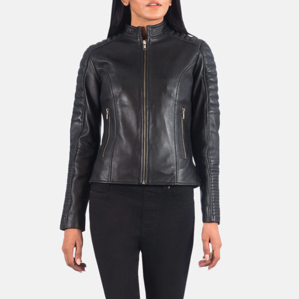 Adalyn Quilted Black Leather Biker Jacket - Image 2