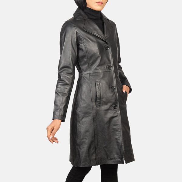 Alexis Black Single Breasted Leather Coat - Image 4