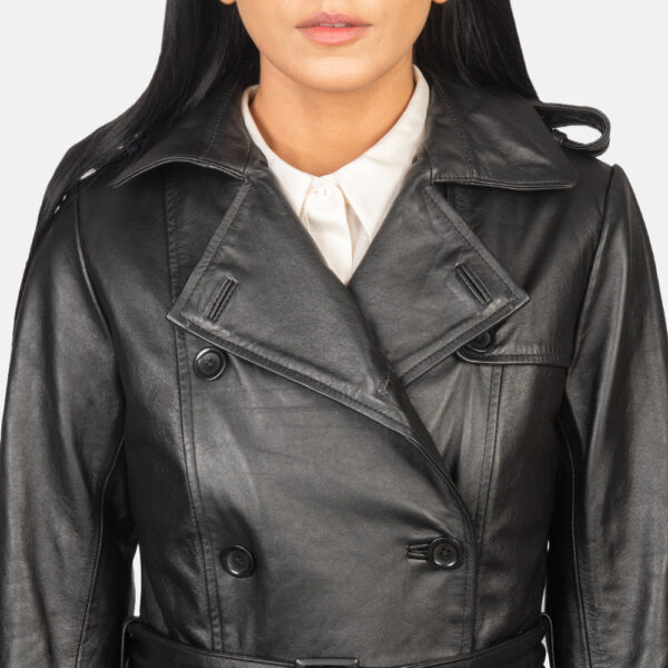 Alice Black Double Breasted Leather Coat - Image 6