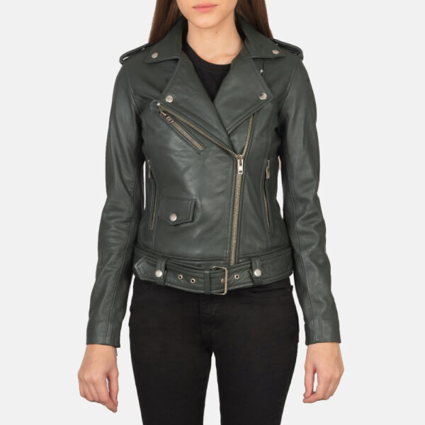 Alison Green Leather Biker Jacket - Image 4