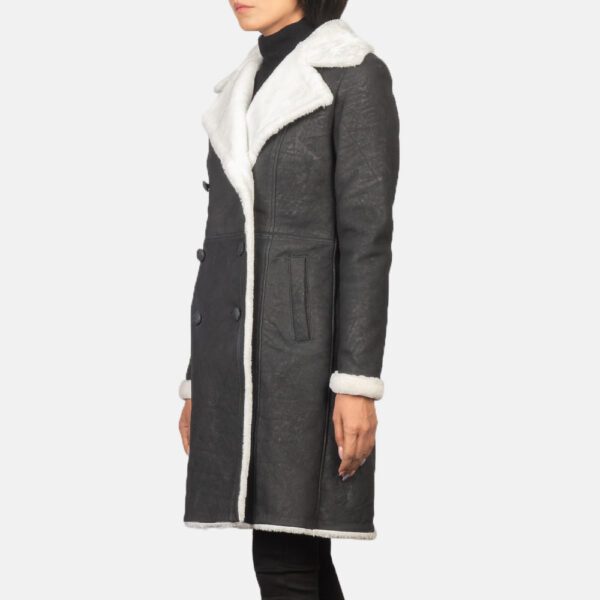 Amie Black Double Breasted Shearling Coat - Image 2