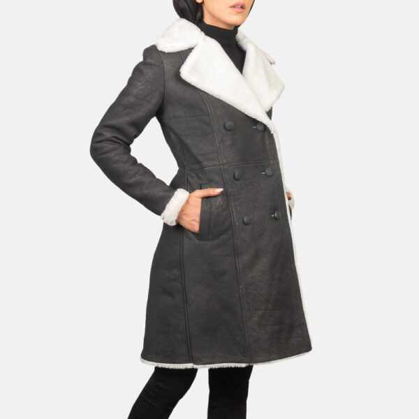 Amie Black Double Breasted Shearling Coat - Image 3