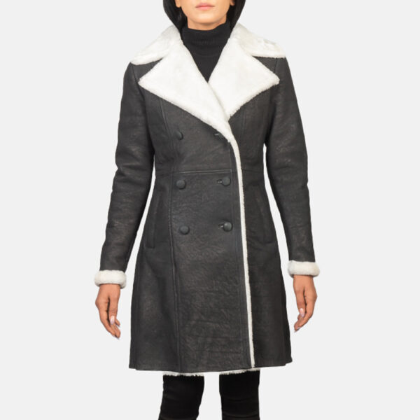 Amie Black Double Breasted Shearling Coat - Image 4