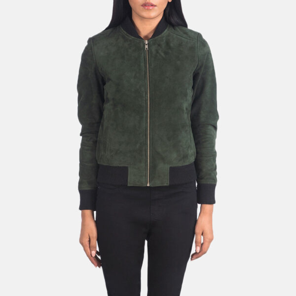 Bliss Green Suede Bomber Jacket - Image 4