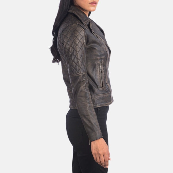 Carolyn Quilted Distressed Brown Biker Jacket - Image 2