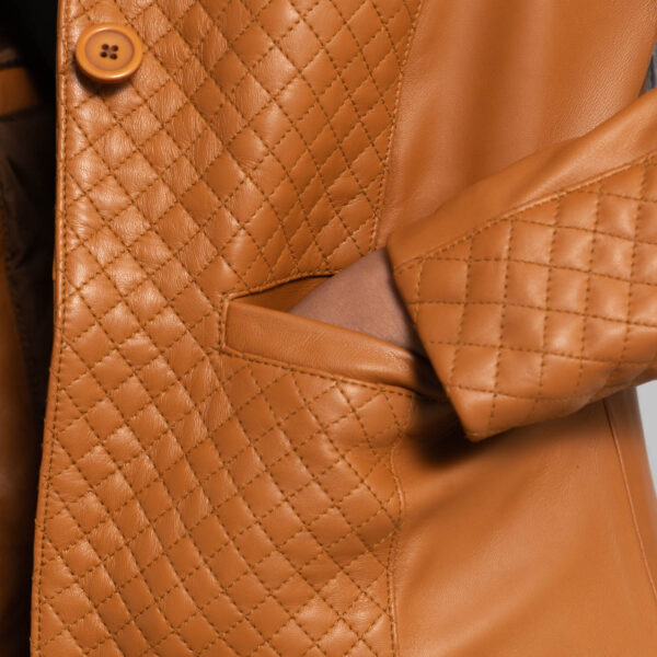 Cora Quilted Brown Leather Blazer - Image 6
