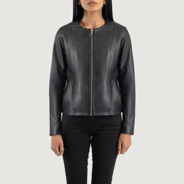 Elixir Black Collarless Leather Jacket - Image 4
