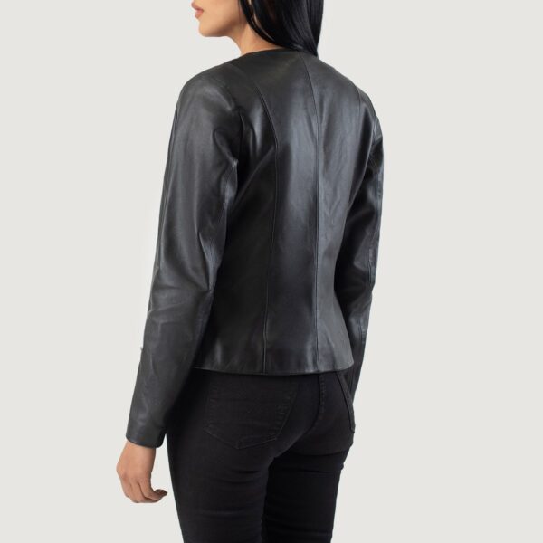 Elixir Black Collarless Leather Jacket - Image 5