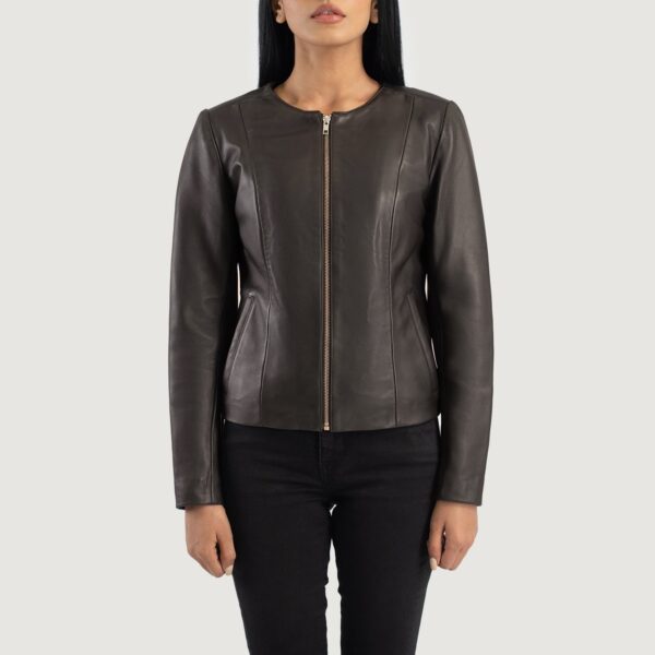 Elixir Brown Collarless Leather Jacket - Image 4