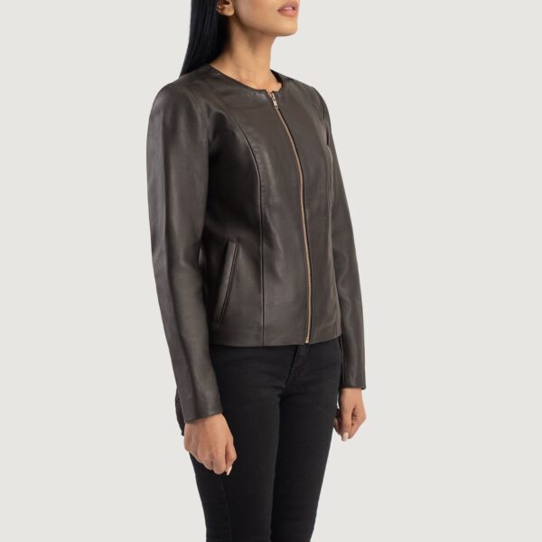 Elixir Brown Collarless Leather Jacket - Image 2