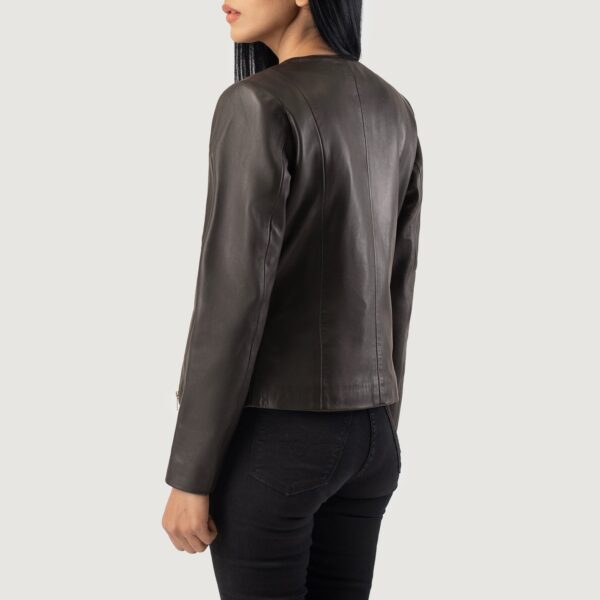 Elixir Brown Collarless Leather Jacket - Image 5