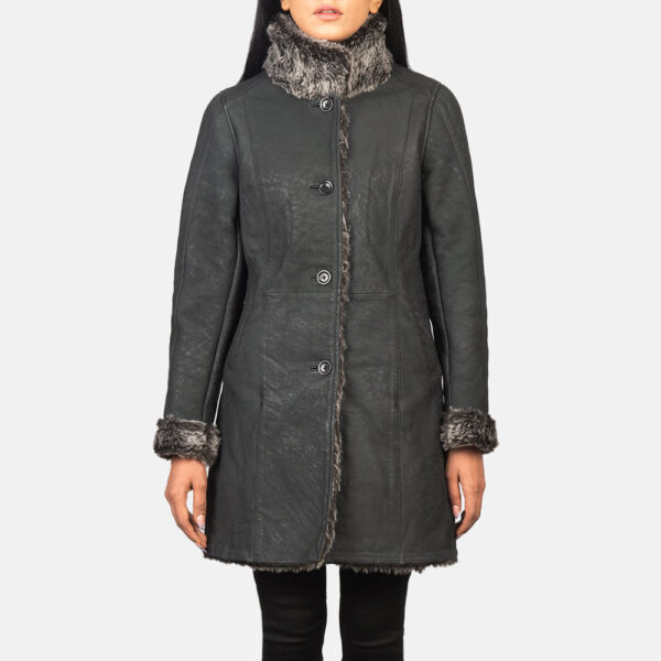 Erica Shearling Black Leather Coat - Image 4