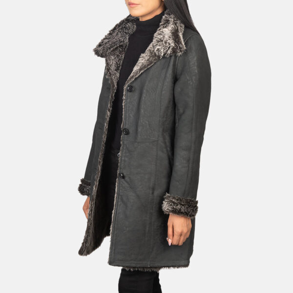 Erica Shearling Black Leather Coat - Image 2