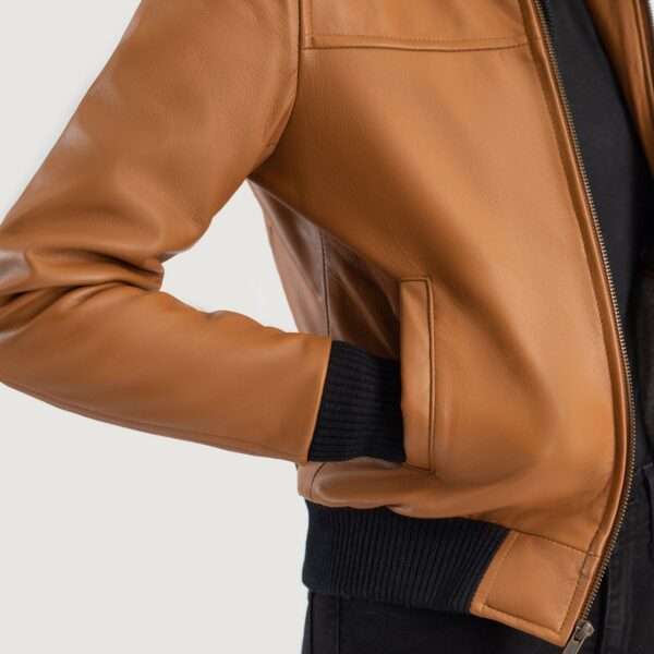 Rebella Brown Hooded Leather Bomber Jacket - Image 6