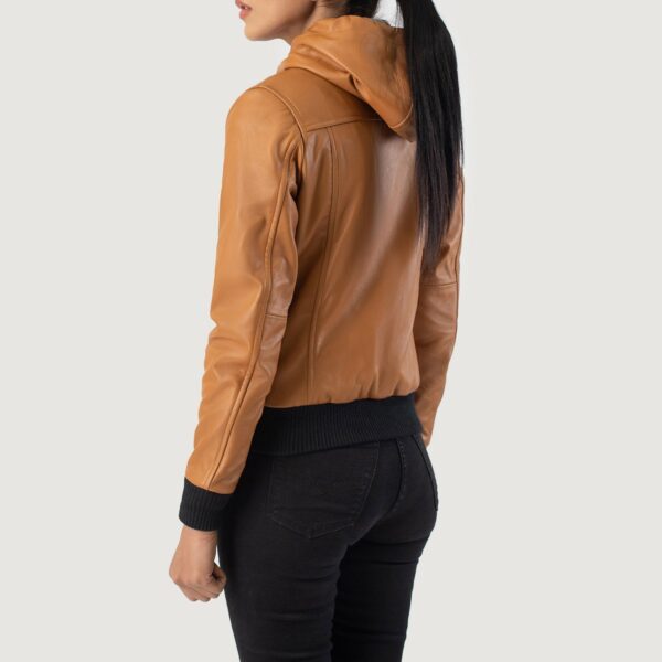 Rebella Brown Hooded Leather Bomber Jacket - Image 5