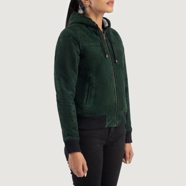 Rebella Green Hooded Suede Bomber Jacket - Image 2