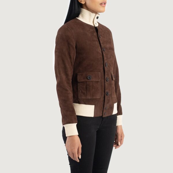 Sasha A1 Mocha Suede Bomber Jacket - Image 2