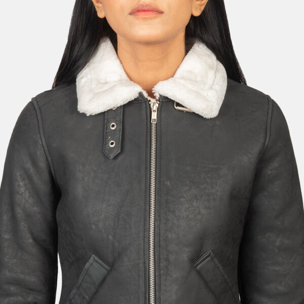 Sherilyn B-3 Black & White Leather Bomber Jacket - Image 6
