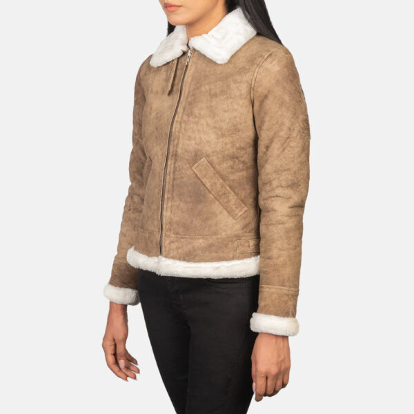 Sherilyn B-3 Distressed Brown Leather Bomber Jacket - Image 2