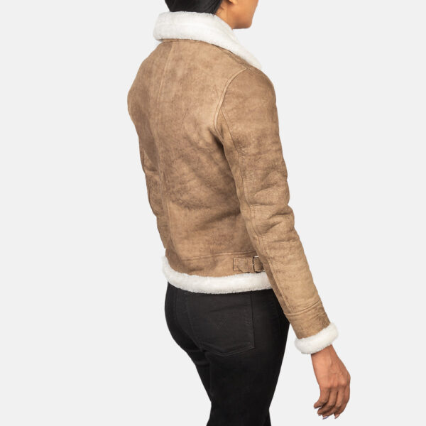 Sherilyn B-3 Distressed Brown Leather Bomber Jacket - Image 5
