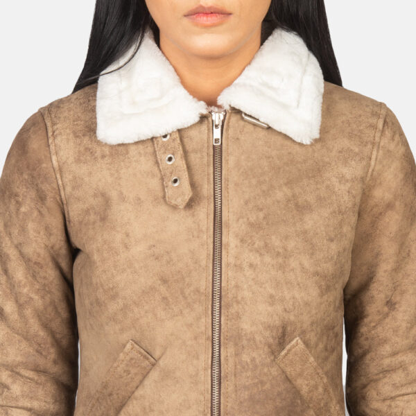 Sherilyn B-3 Distressed Brown Leather Bomber Jacket - Image 6