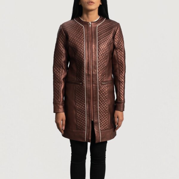 Trudy Lane Quilted Maroon Leather Coat - Image 4