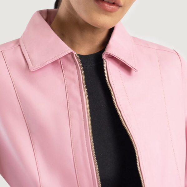 Vixen Pink Classic Collar Leather Jacket - Image 6