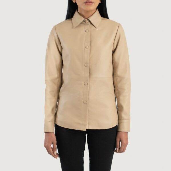 Zenith Beige Leather Shirt Jacket - Image 4