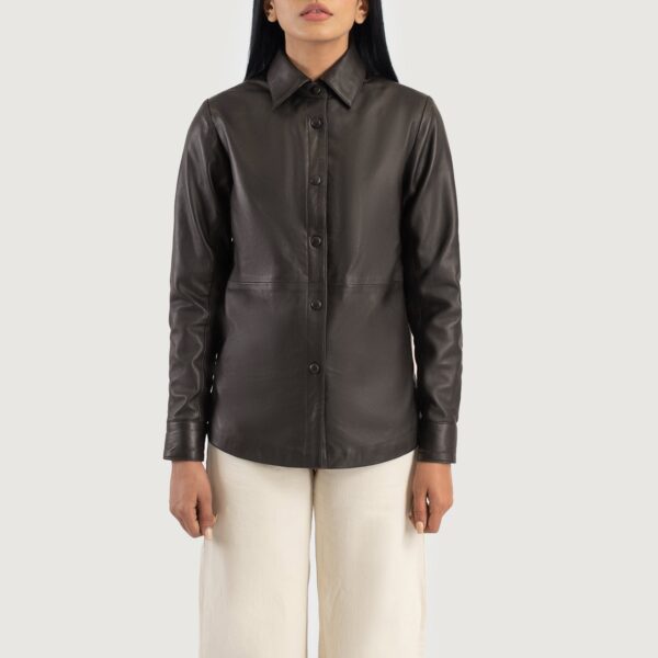 Zenith Brown Leather Shirt Jacket - Image 4