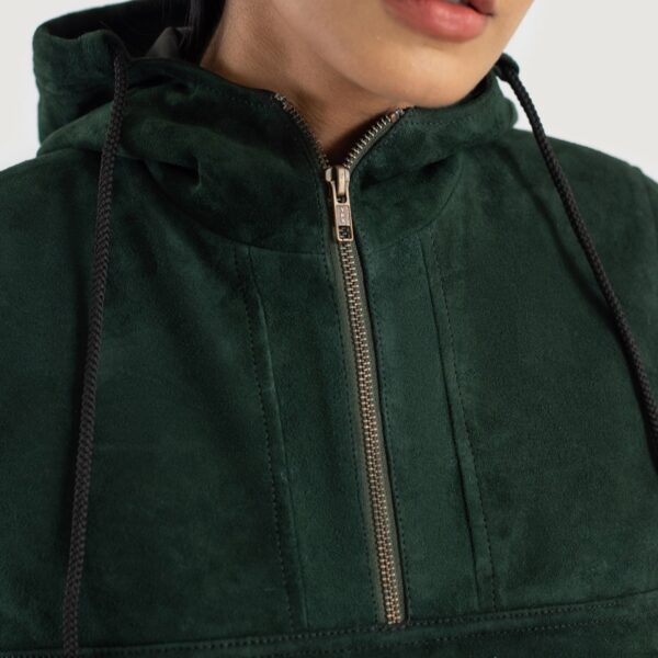 Zest Green Hooded Suede Pullover Jacket - Image 4