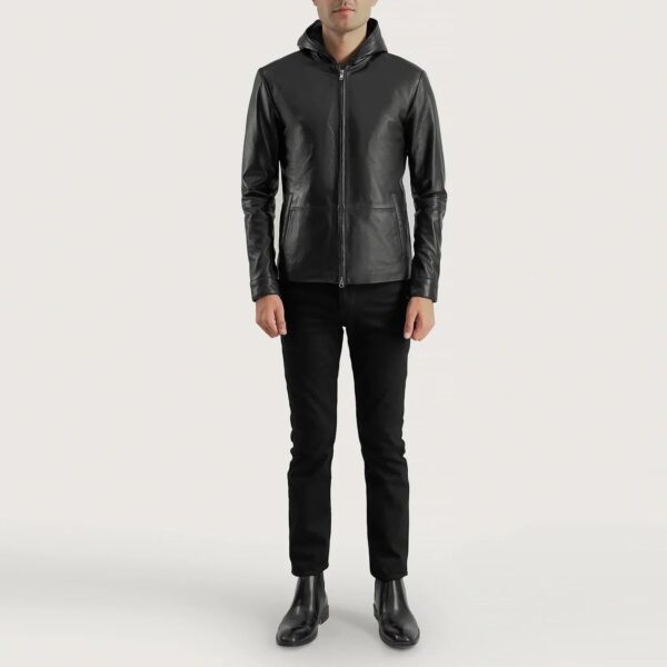 Andy Matte Black Hooded Leather Jacket - Image 4