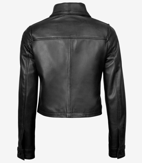 Mable Women's Black Cropped Harrington Leather Jacket - Image 6