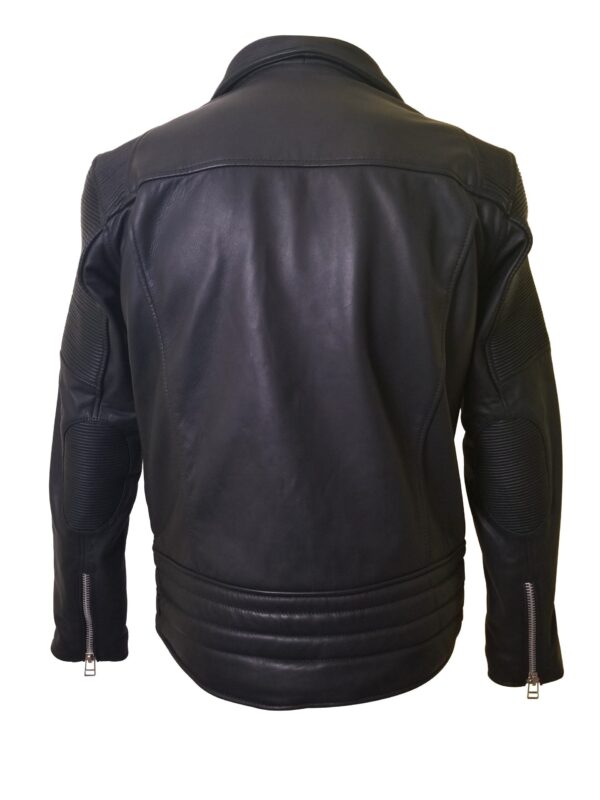 Brett’s biker style leather jacket with stretchy leather - Image 3