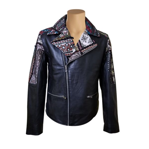 Bohemian Leather jacket with Tribal Hand Embroidered Fabric - Image 2