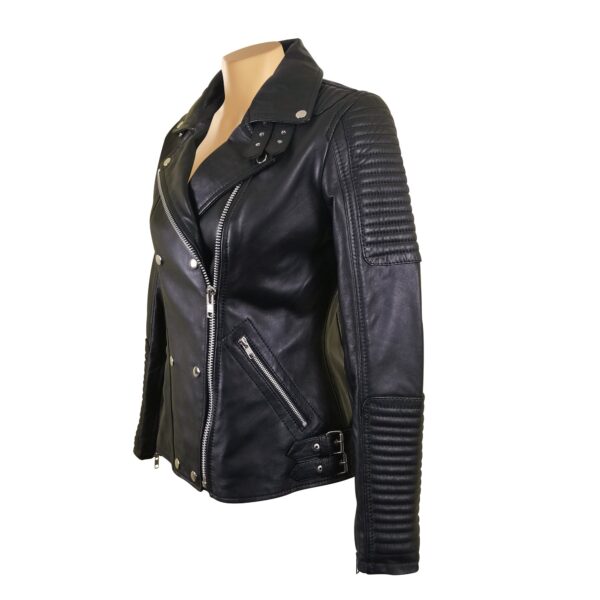 Michaela Biker style leather jacket with snap button closure - Image 2